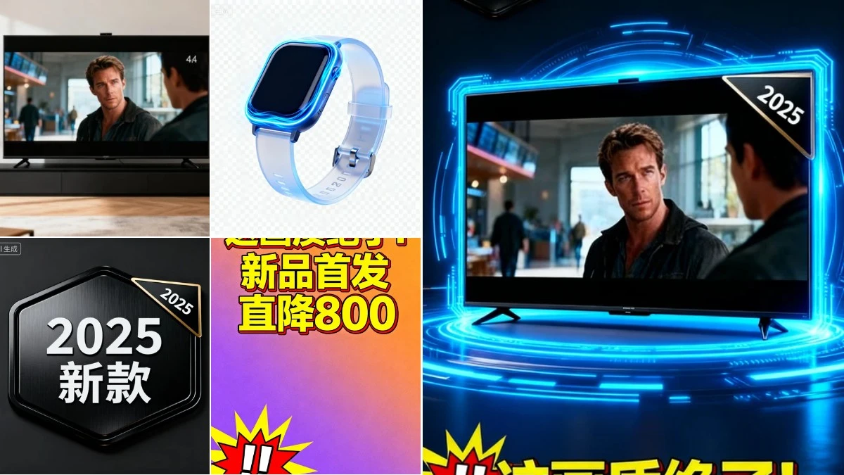 图4：电视促销广告AI合成效果（左侧为拆分素材，右侧为合并成品）