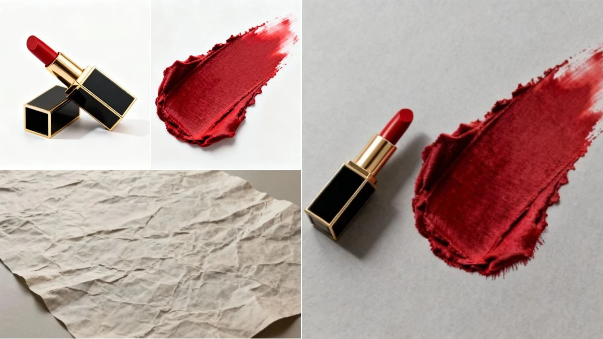 图2：口红试色AI合成效果（左侧为拆分素材，右侧为合并成品）