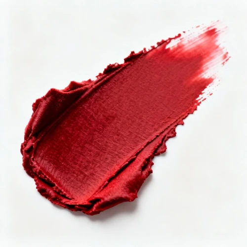 口红膏体涂抹痕迹，正红色，丝绒哑光质感，厚涂，边缘艺术感晕染，纯白背景，微距拍摄