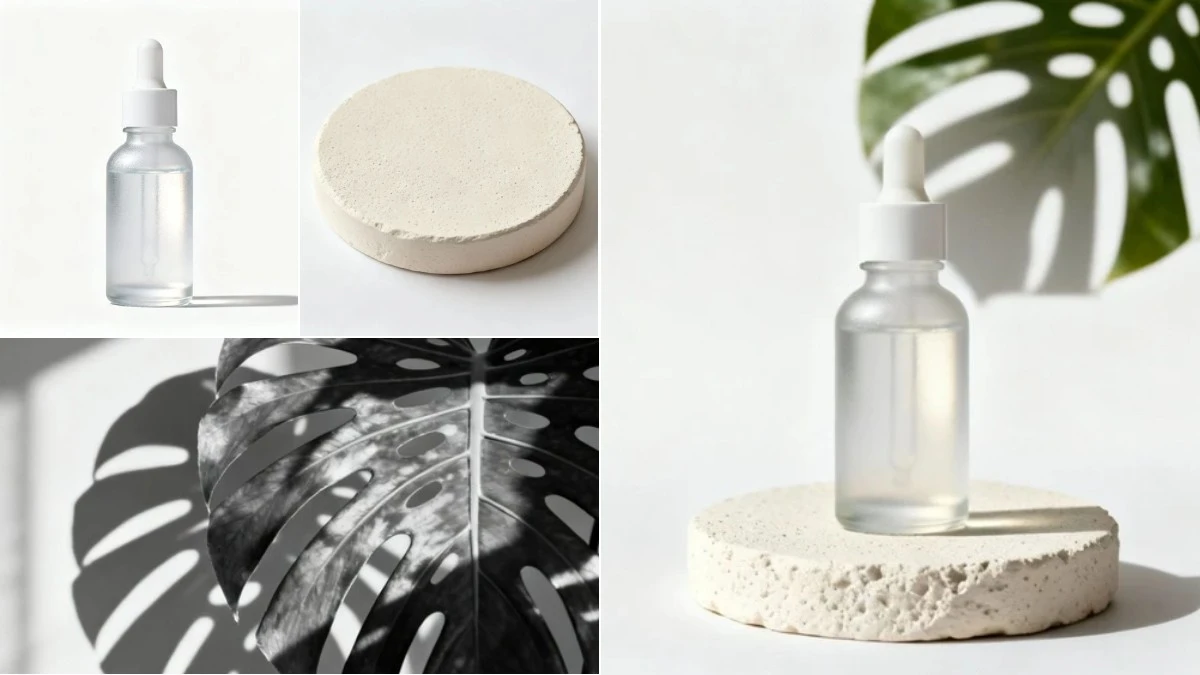 图1：极简护肤AI合成效果（左侧为拆分素材，右侧为合并成品）