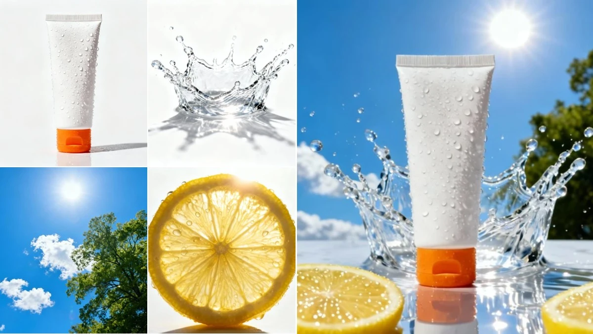 图4：夏日清爽AI合成效果（左侧为拆分素材，右侧为合并成品）