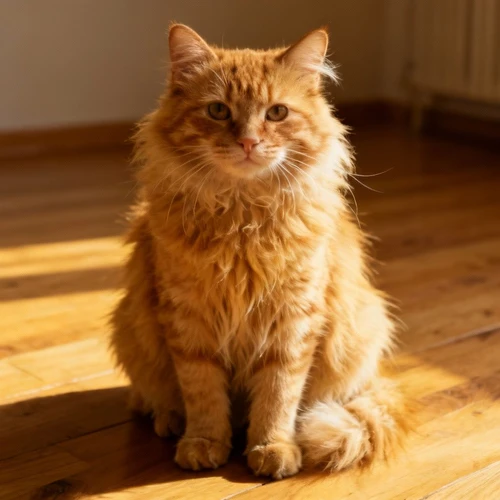 原始宠物图：一只橘猫坐在地板上，姿态端正，毛发清晰