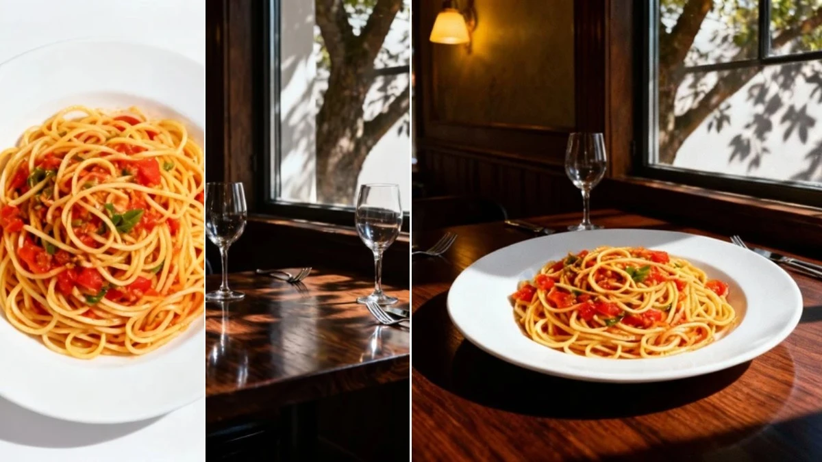 图4：美食AI换背景效果（左侧为后厨原图，右侧为精致成品）