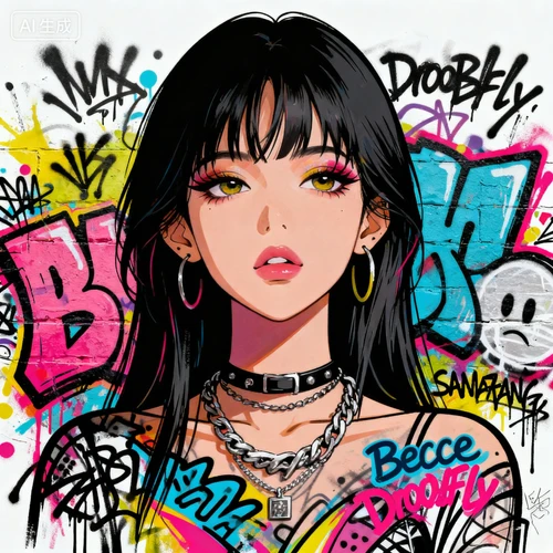 彩色涂鸦墙面，抽象图案，高饱和色调，白色背景，正视拍摄，视觉冲击力强