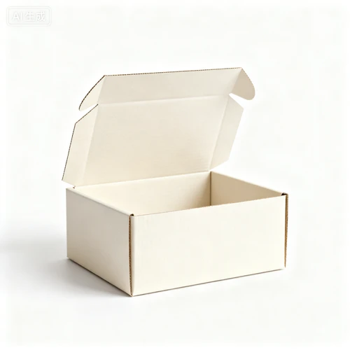 硬纸板礼盒，米白色，牛皮纸质感，可印插画位置，白色背景，正视拍摄，翻盖设计