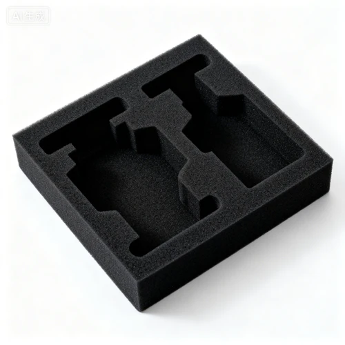 黑色EVA缓冲内衬，精准开槽，可固定产品，白色背景，俯视拍摄，密度均匀