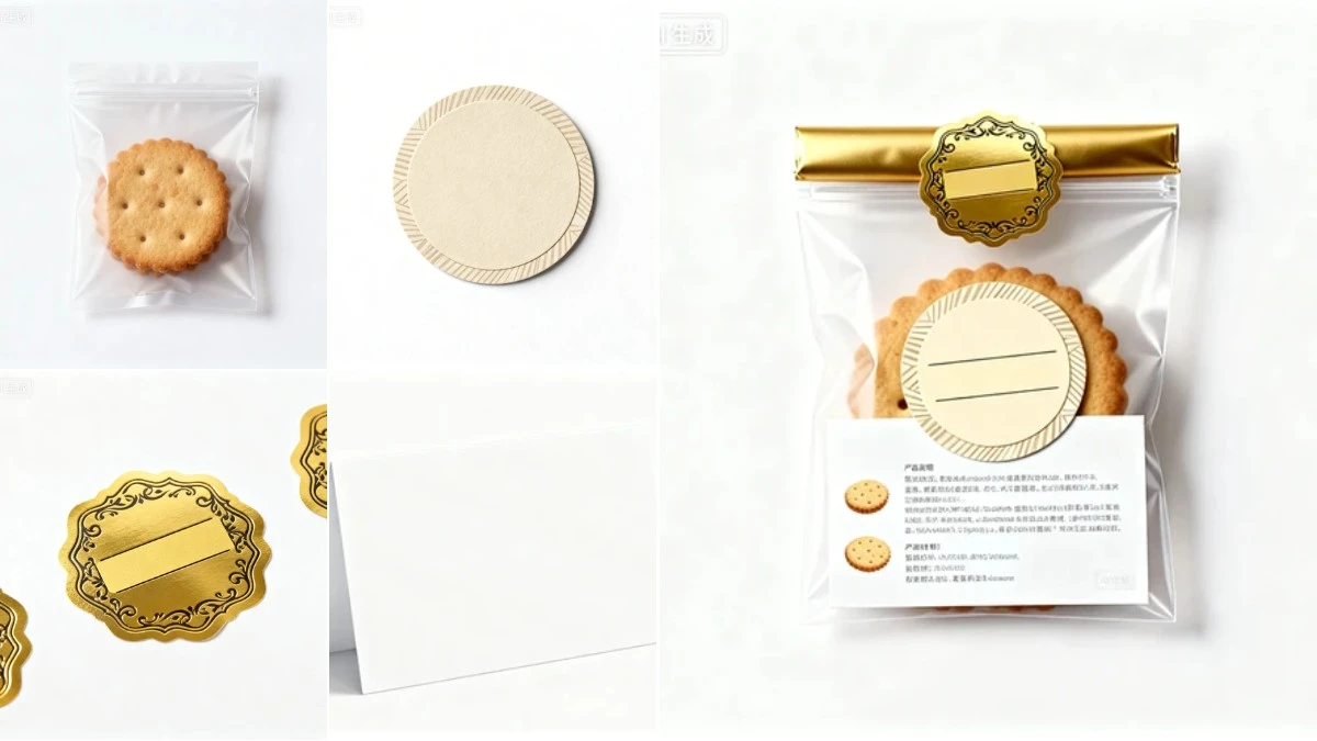 图1：食品包装AI合成效果（左侧为拆分素材，右侧为合并成品）