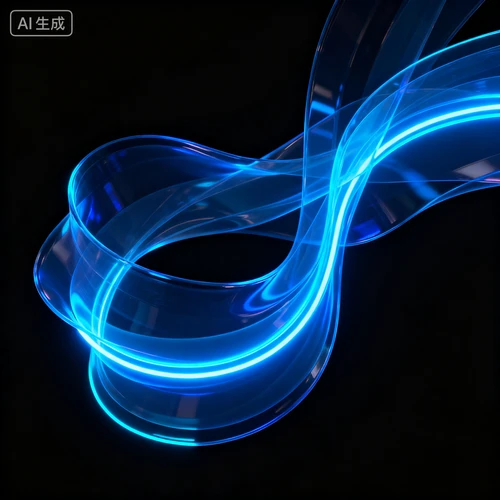蓝色霓虹光效，不规则线条，透明渐变，黑色背景，发光效果明显