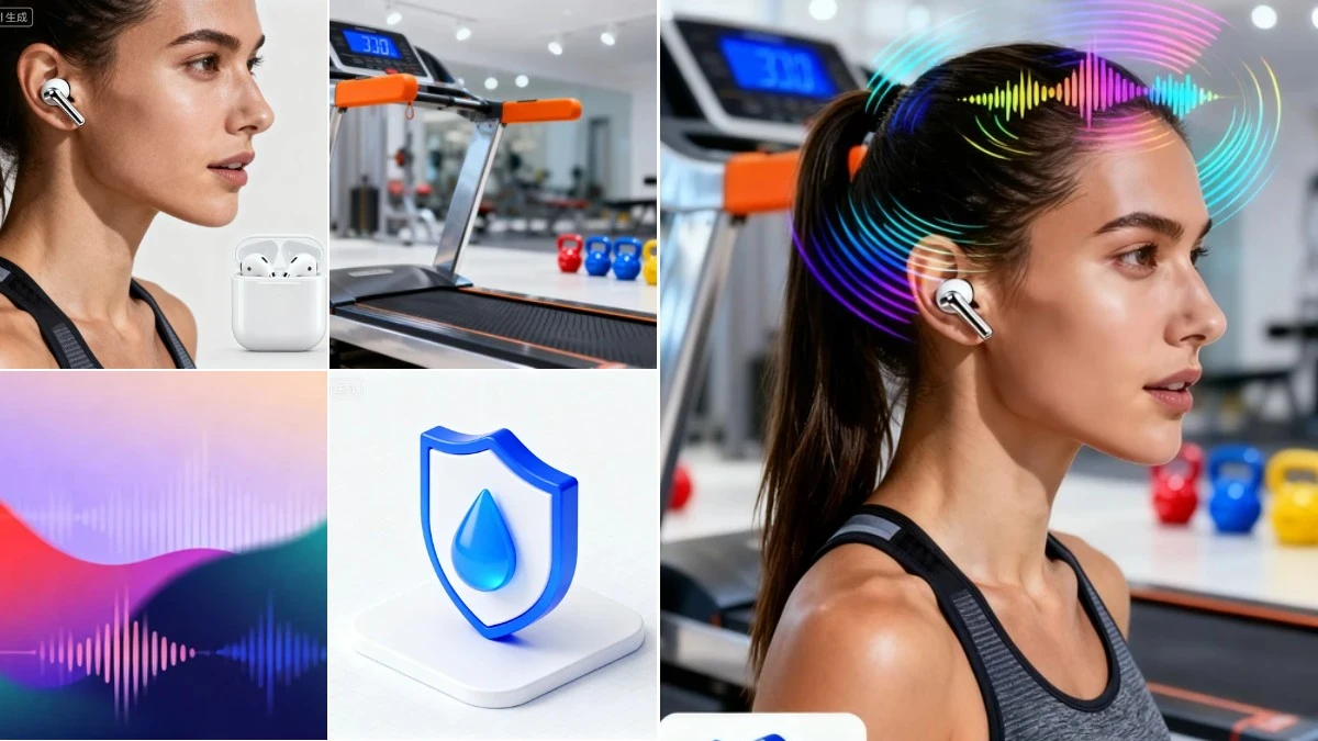 图4：场景化耳机海报AI合成效果（左侧为拆分素材，右侧为合并成品）