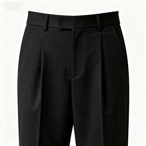 黑色直筒西装裤，高腰设计，垂感好，白色背景，正视拍摄，细节清晰