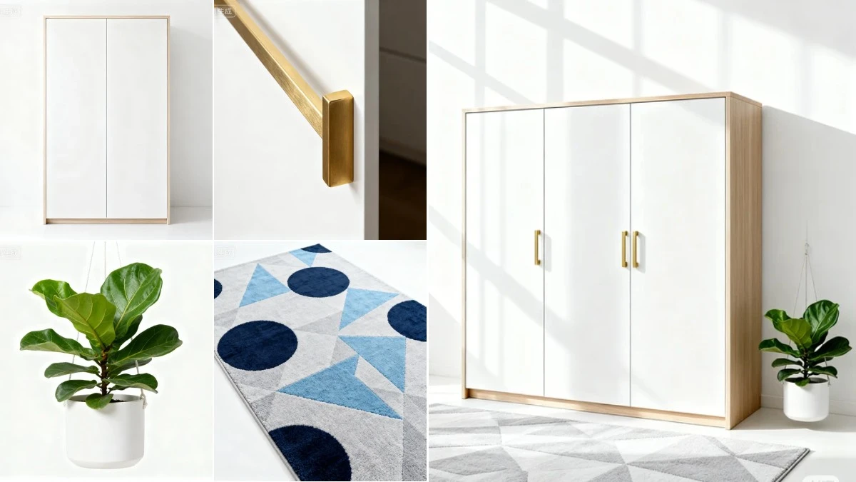 图3：北欧衣柜AI合成效果（左侧为拆分素材，右侧为合并成品）