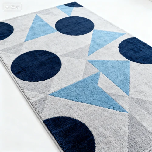 浅灰色地毯，短毛材质，白色背景，俯视拍摄，简约几何图案