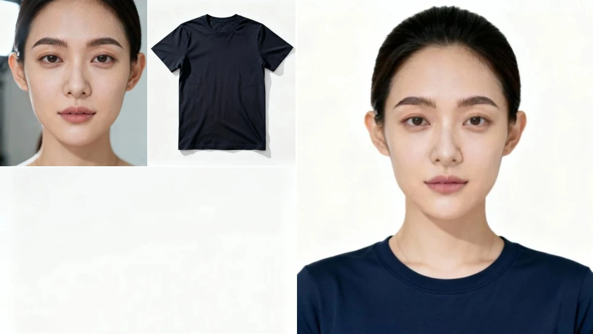 图2：护照/签证照AI合成效果（左侧为原始自拍，右侧为标准白底成品）