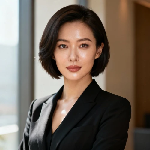 职场人士面部，眼神坚定自信，微侧身或正面，发型干练，妆容精致