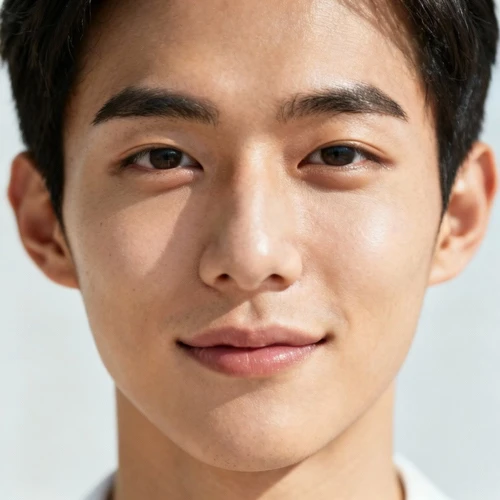 亚洲年轻男性面部，正面直视镜头，五官清晰，表情自信自然，光线均匀