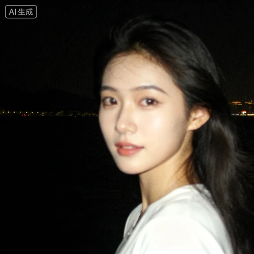 输入图像：一张夜间拍摄的人像照片，存在明显的运动模糊（手抖），噪点较多，眼睛对焦不实。