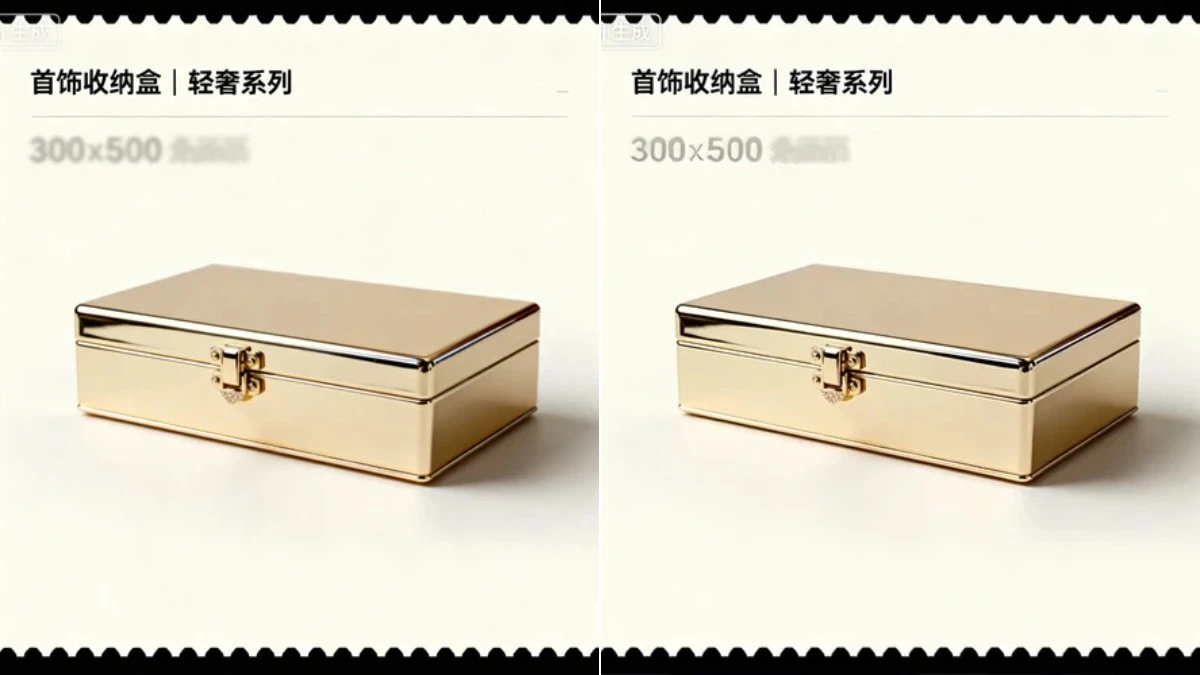 图2：电商产品无损放大效果（左侧为低清原图，右侧为4倍放大后）