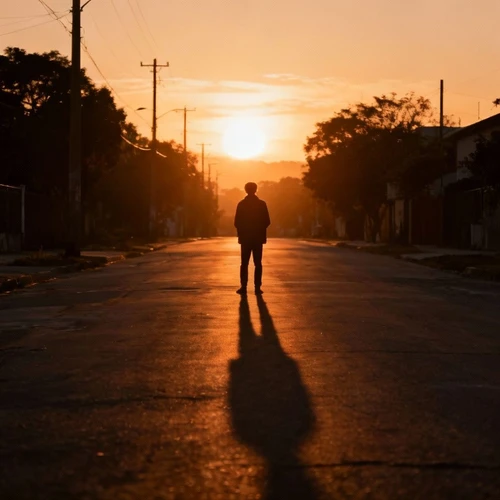 氛围参考：黄昏，夕阳，暖色调，逆光，长影子，感伤
