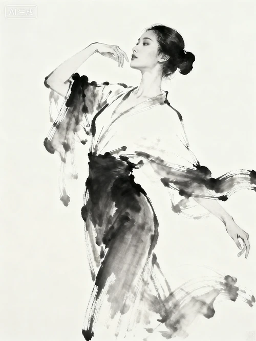 女性上半身动态姿态，一手抬起靠近面部，一手自然下垂，白色背景，侧面拍摄，姿态舒展