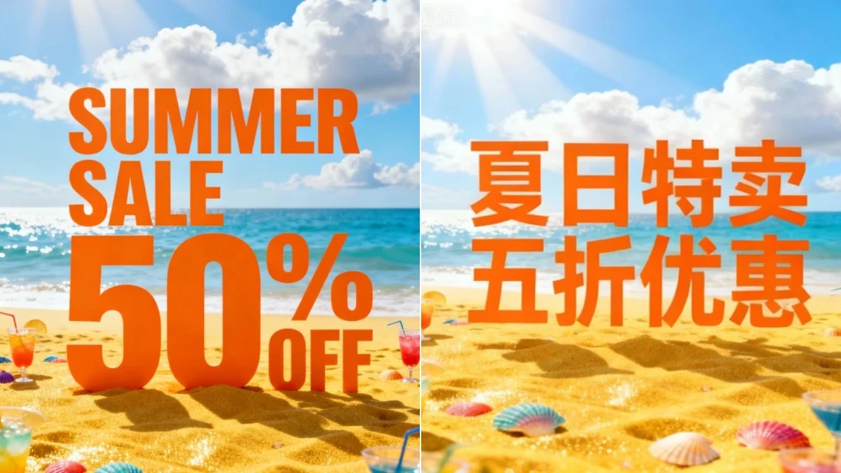 图1：电商海报翻译效果（左侧为英文原图，右侧为AI生成的中文海报）