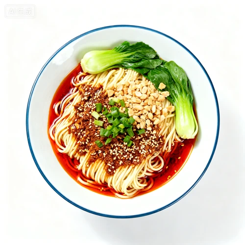 城市特色美食，摆盘精致，当地小吃，白色背景，俯视拍摄，色彩鲜艳