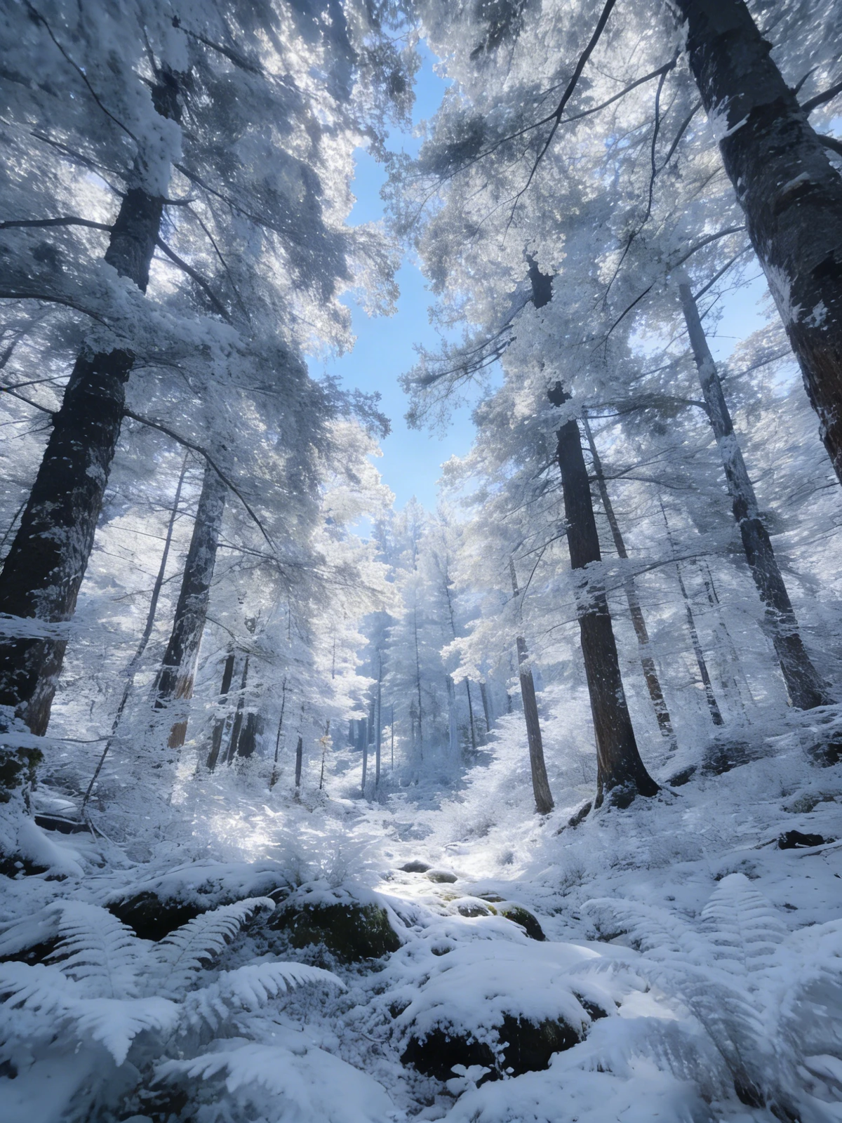 夏日绿林转为冬日雪景效果前后示例照片