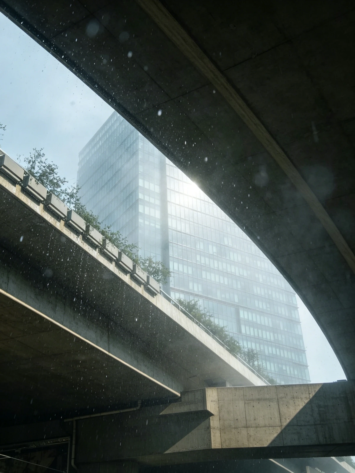 晴天建筑转为雨雾朦胧效果前后示例照片