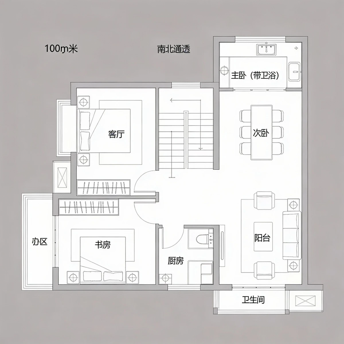 现代风格房屋平面图示例1