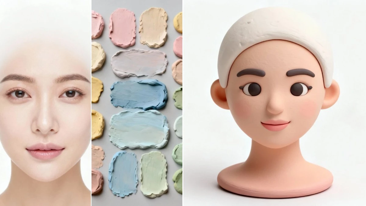 图2：3D粘土风产品效果（左侧为实拍图，右侧为粘土风成品）