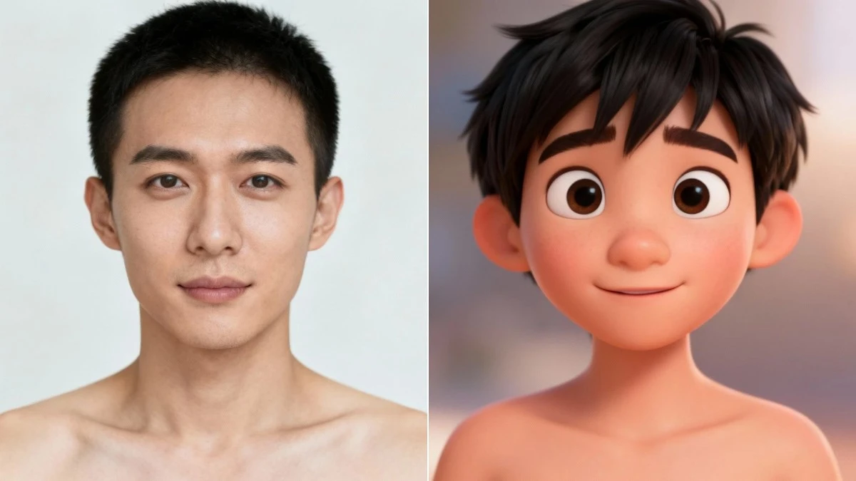 图1：迪士尼风格3D头像效果（左侧为原片，右侧为3D化成品）