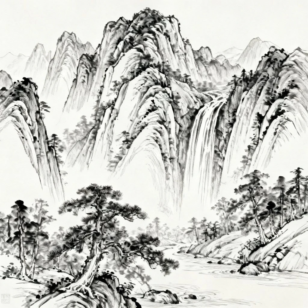 风景风格线稿生成示例1