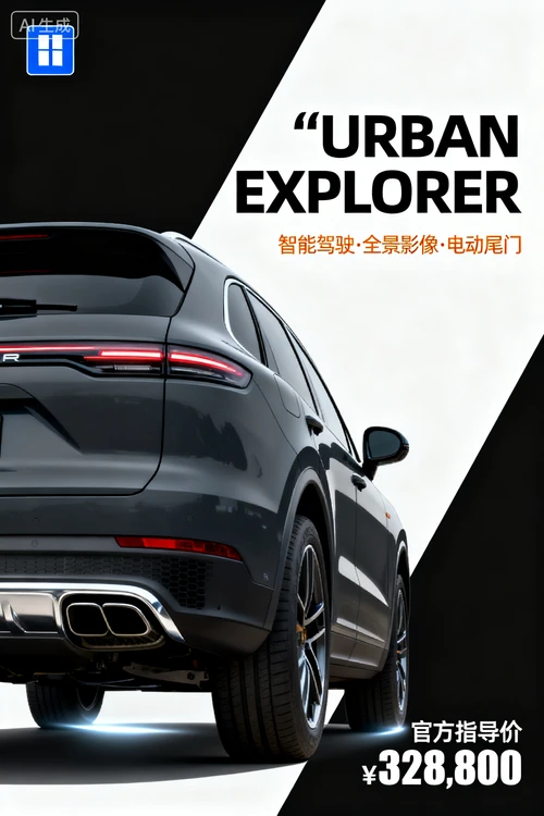 汽车海报背景替换后案例图片 - 科技感汽车展示